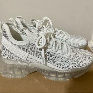 NEW Steve Madden White and Silver Crystal Sneakers